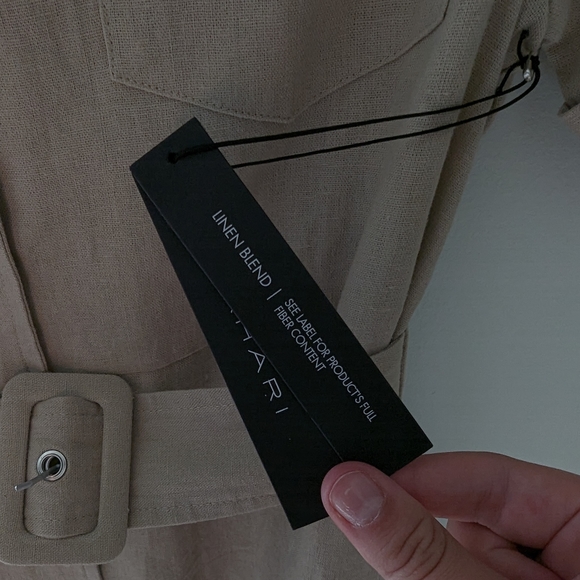 Tahari | Beige Linen Belted Midi Dress - Picture 6 of 8